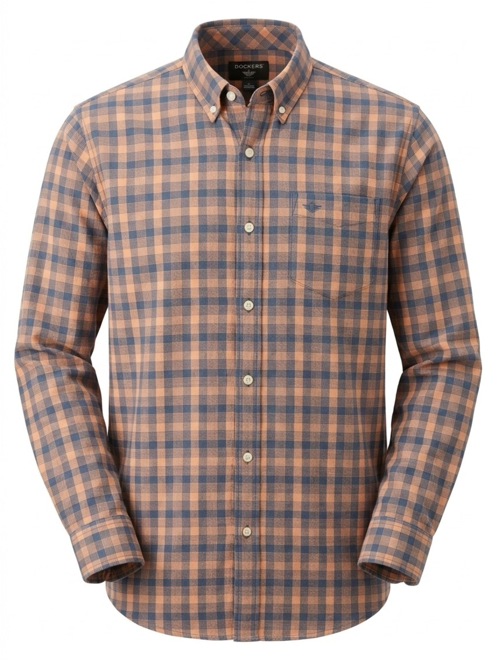 Dockers Men's Blue and Orange Check Button-Down Shirt